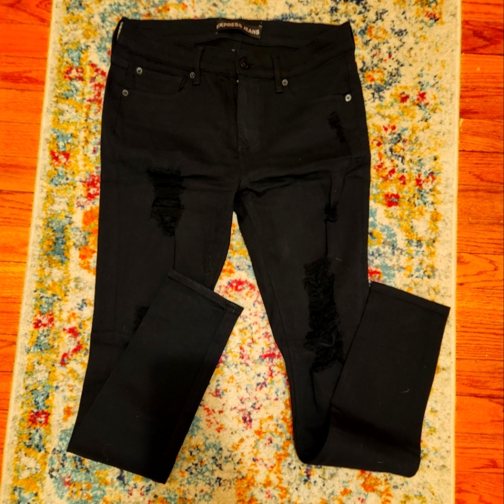 Express Mid Rise Distressed Black Jeggings